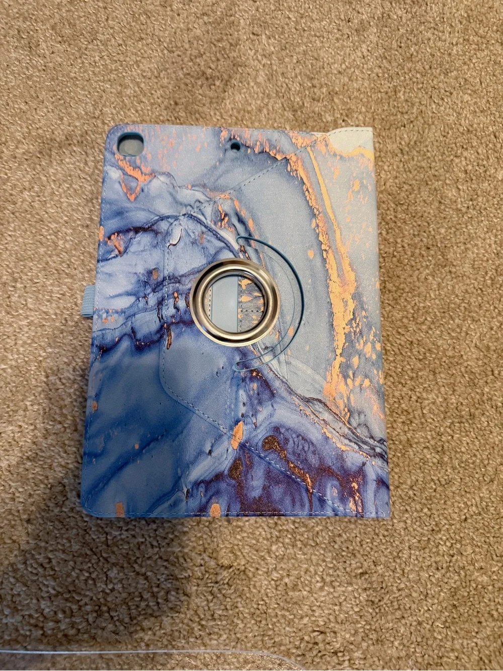 Blue Marble Vegan Leather Tablet Cover with Rose Gold Accents